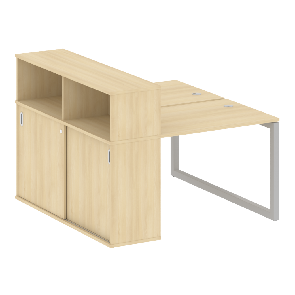 Рабочая станция на 2 рабочих места с опорным шкафом-купе Метал Систем Куатро 1410*1475*1098 Метал Систем Куатро Акация Лорка