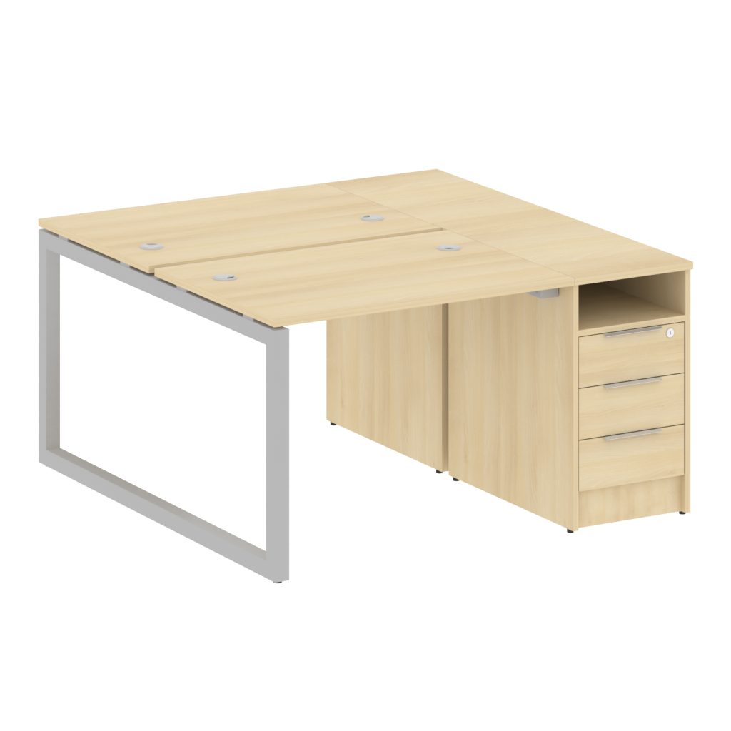 Рабочая станция на 2 рабочих места с опорной тумбой Метал Систем Куатро 1412*1475*750 Метал Систем Куатро Акация Лорка