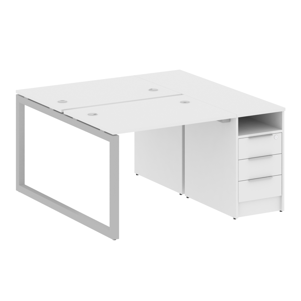 Рабочая станция на 2 рабочих места с опорной тумбой Метал Систем Куатро 1412*1475*750 Метал Систем Куатро Белый