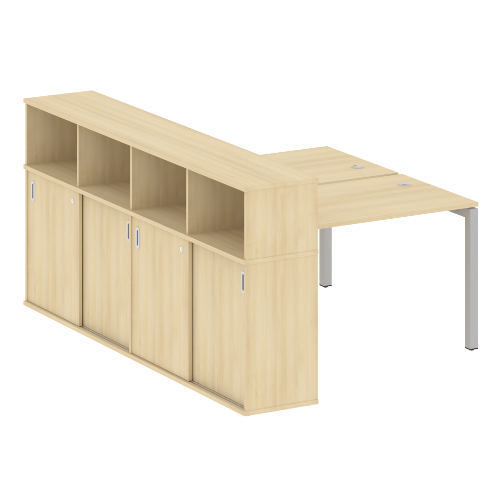 Рабочая станция на 2 рабочих места с опорным шкафом-купе Метал Систем Куатро 1610*2332*1098 Метал Систем Куатро Акация Лорка
