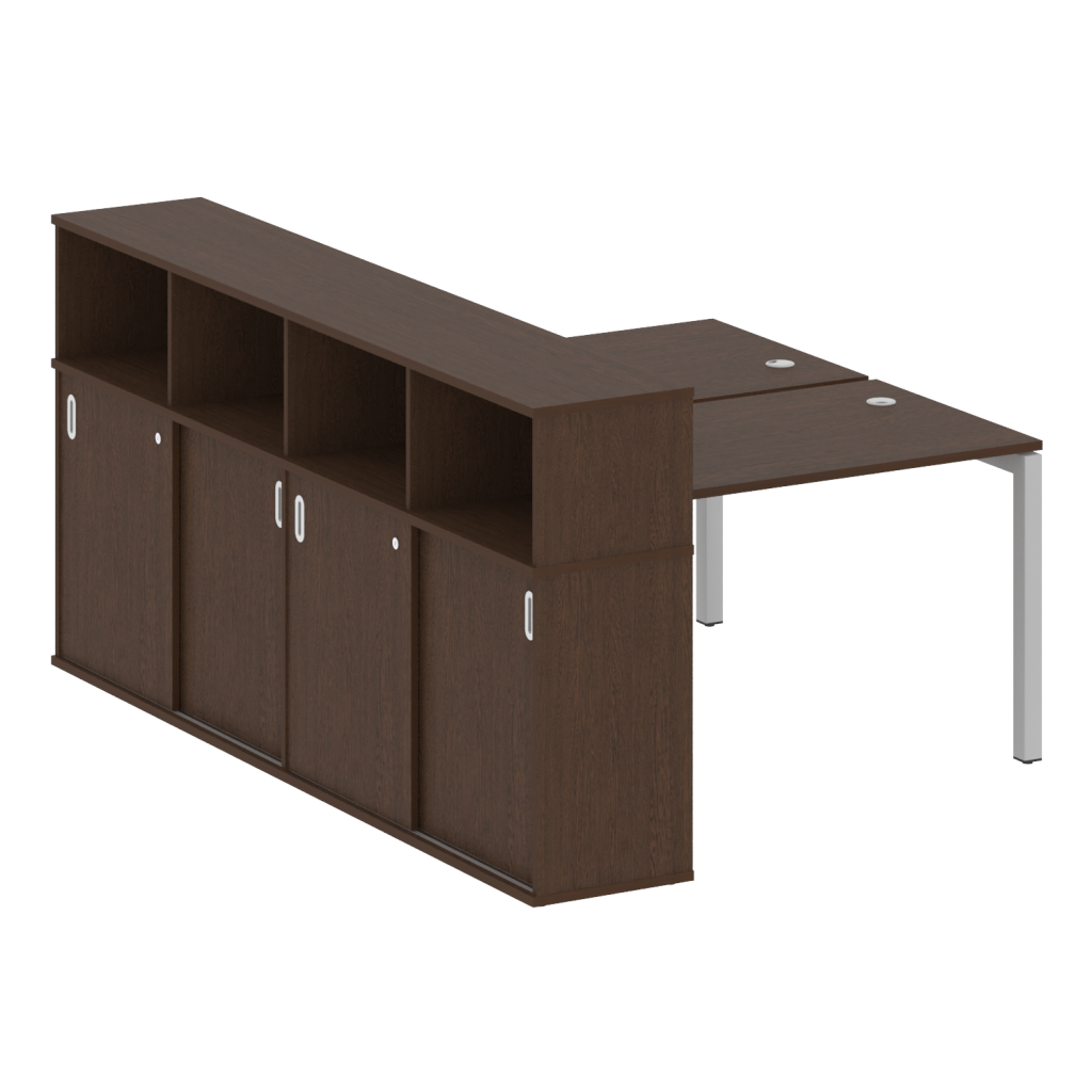 Рабочая станция на 2 рабочих места с опорным шкафом-купе Метал Систем Куатро 1610*2332*1098 Метал Систем Куатро Венге Цаво